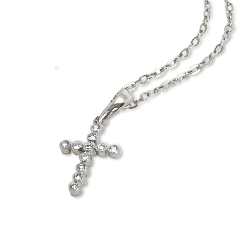 14K Gold Delicate Diamond Bezel Cross Pendant P25267