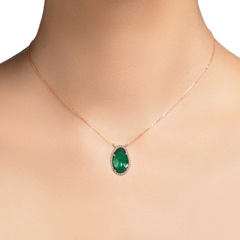 14K Oval Emerald & Diamonds Necklace P3956DE