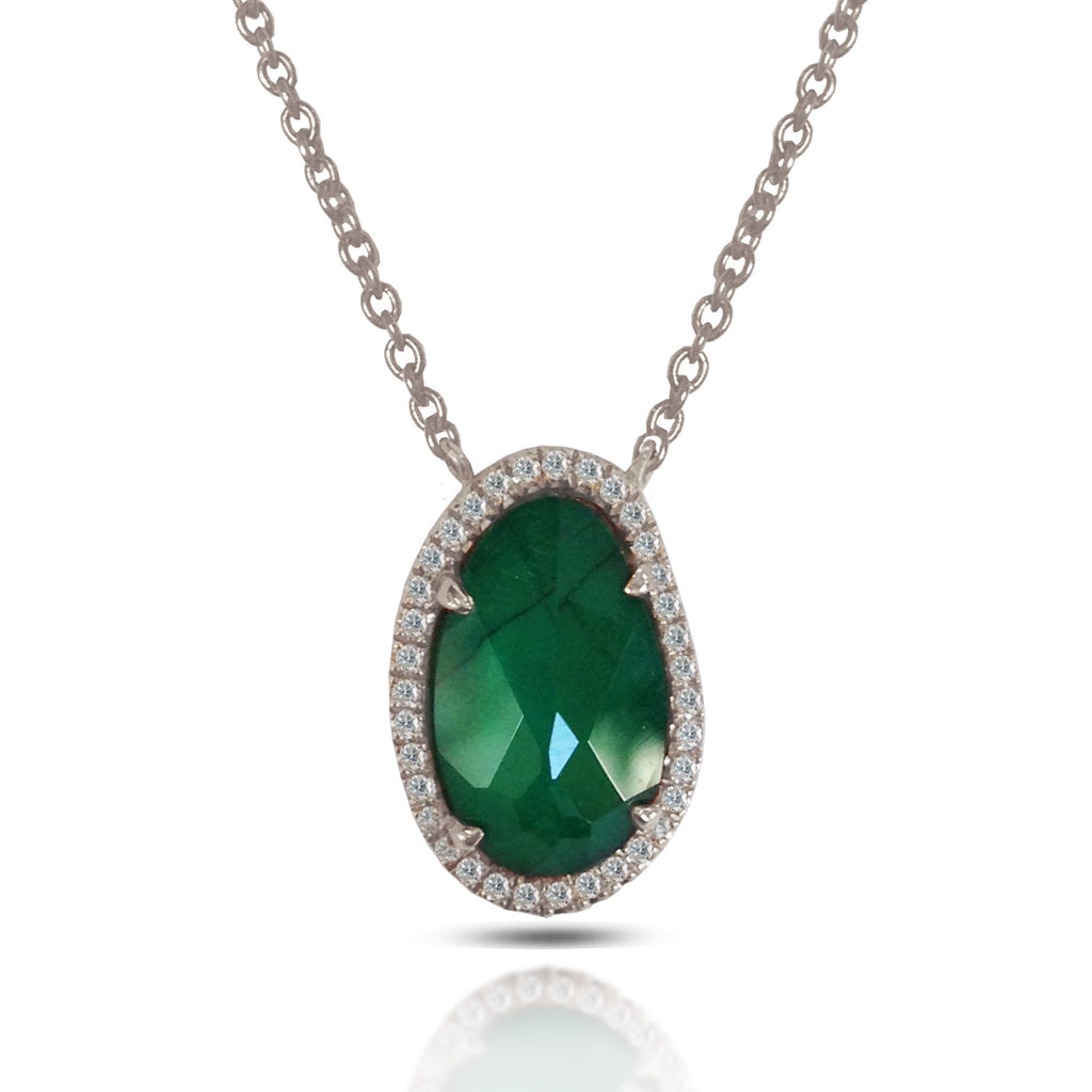 14K Oval Emerald & Diamonds Necklace P3956DE