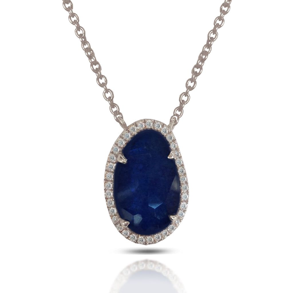 14K Oval Sapphire & Diamonds Necklace P3956DS