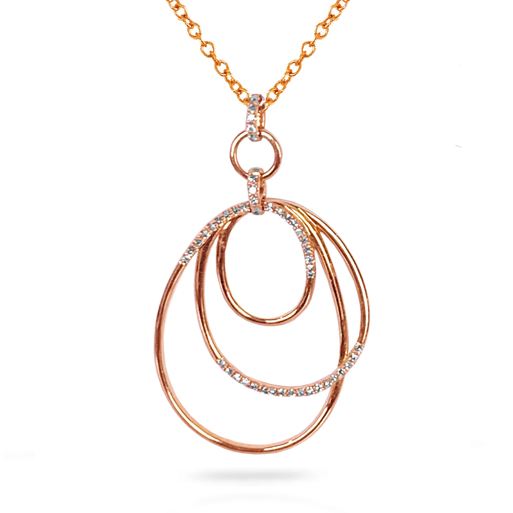 14k Unique interlocking three oval diamond pendant P4019