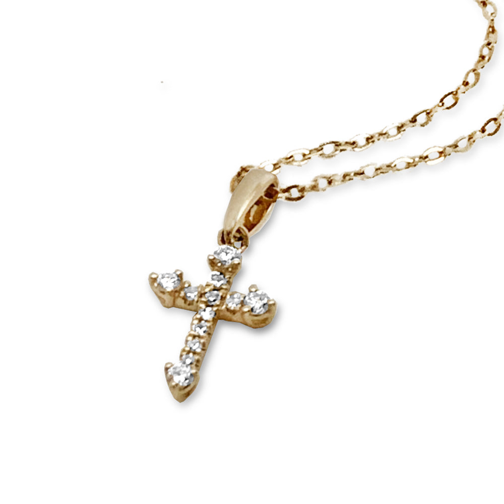 14K Gold Delicate Cross Diamond Necklace P43545