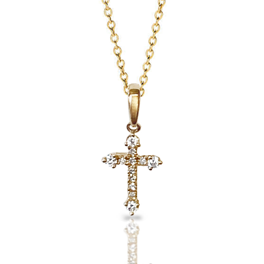 14K Gold Delicate Cross Diamond Necklace P43545