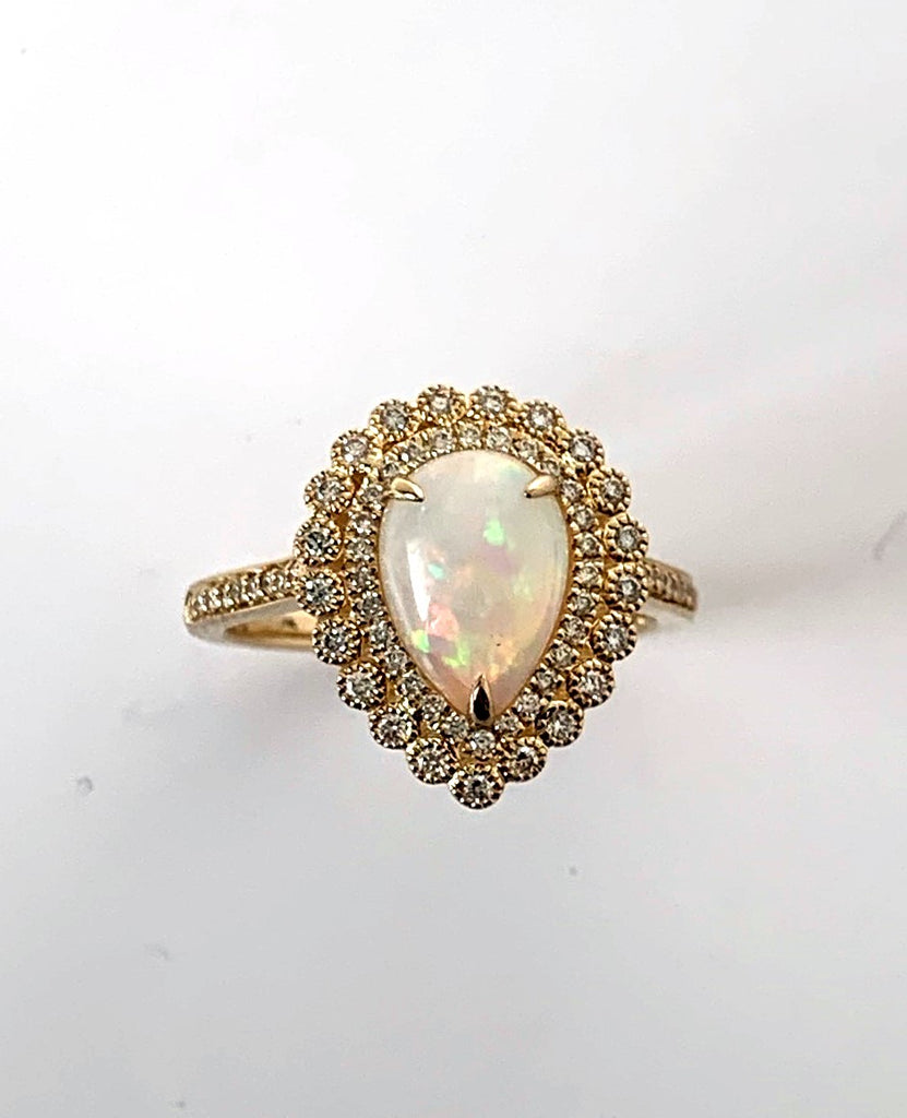 14k gold Ethiopian opal tear drop fashion ring MR4881