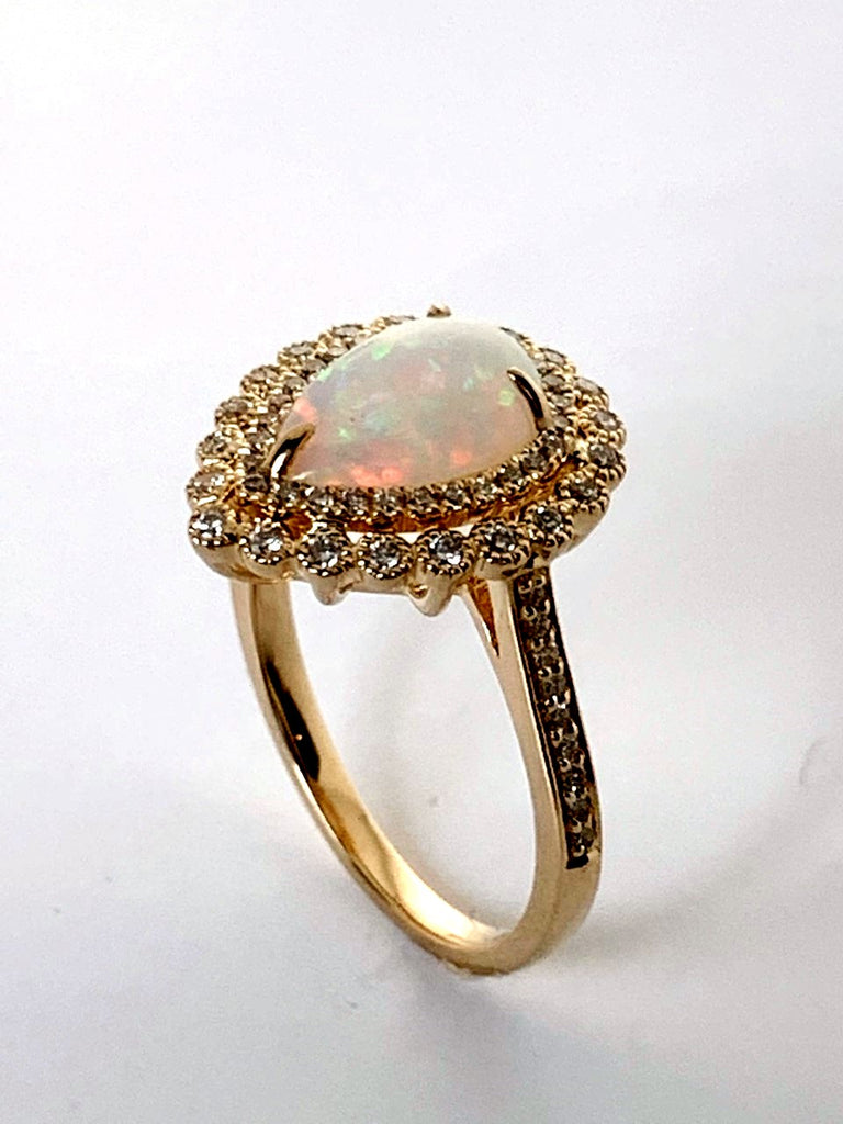 14k gold Ethiopian opal tear drop fashion ring MR4881