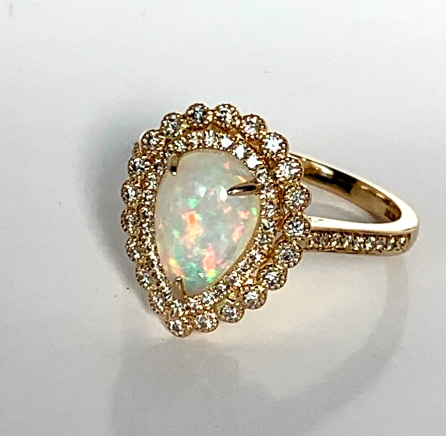 14k gold Ethiopian opal tear drop fashion ring MR4881