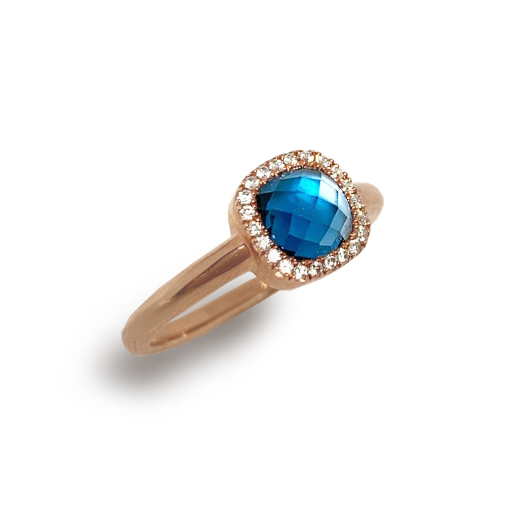 14K Gold Cushion London Blue Topaz Doublet Fashion Engagement Ring R8489