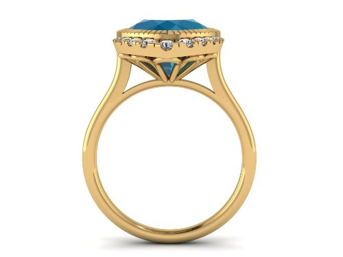 14k gold Cushion london blue topaz fashion ring MR4547