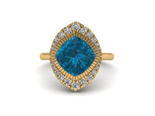 14k gold Cushion london blue topaz fashion ring MR4547