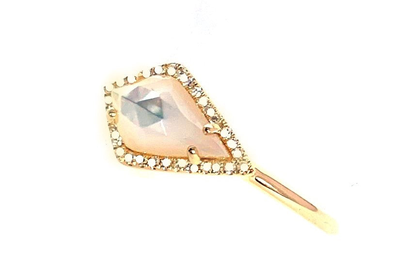 14k gold art deco inspired kite mother of pearl & diamond fashion ring MR27586MP