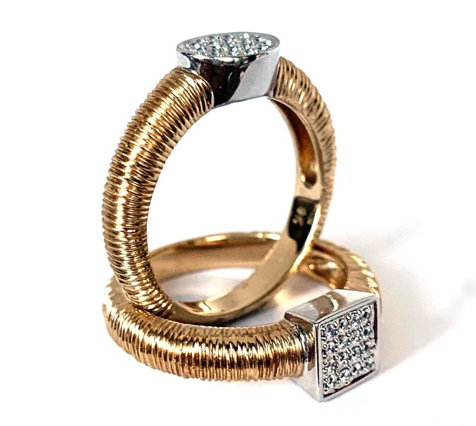 14K Brushed Gold Diamond Fashion Stack Ring SCR-1004