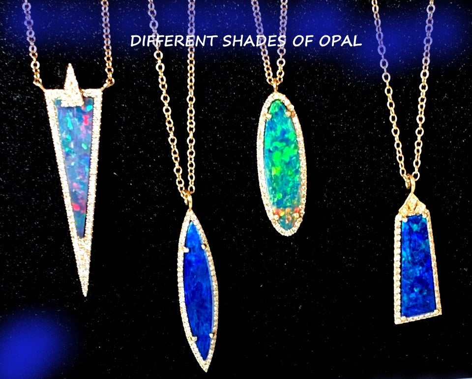 14k gold elongated oval shape opal and diamond necklace MN26193OP