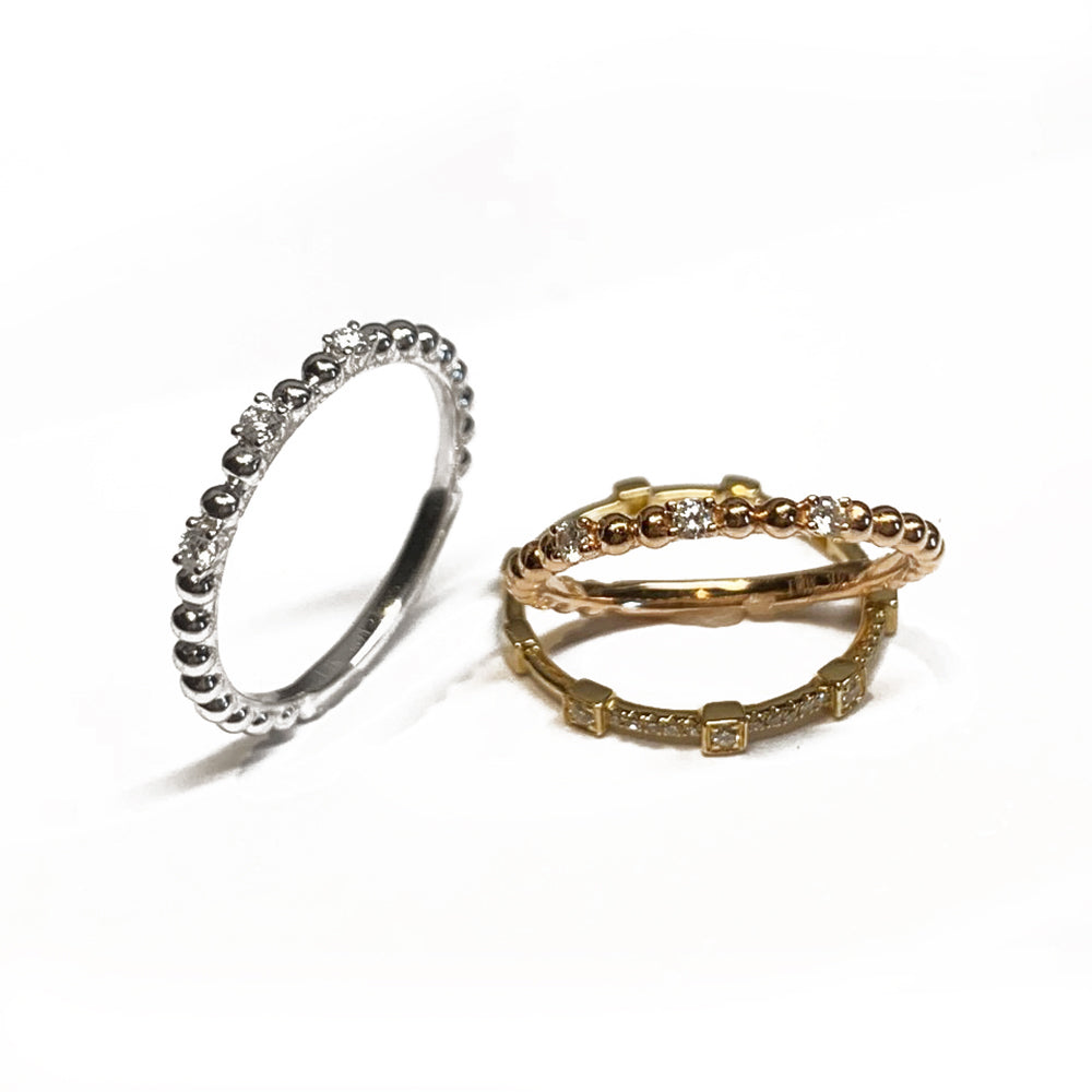 14k gold beaded diamond fashion stack ring SR38281