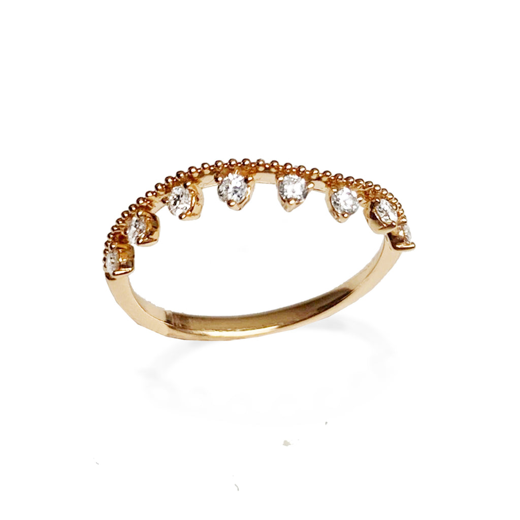 14k beaded gold wavy diamond fashion band SR43729