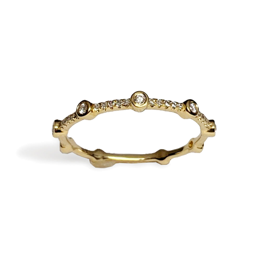 14k gold bezel diamond fashion stack ring SR43759