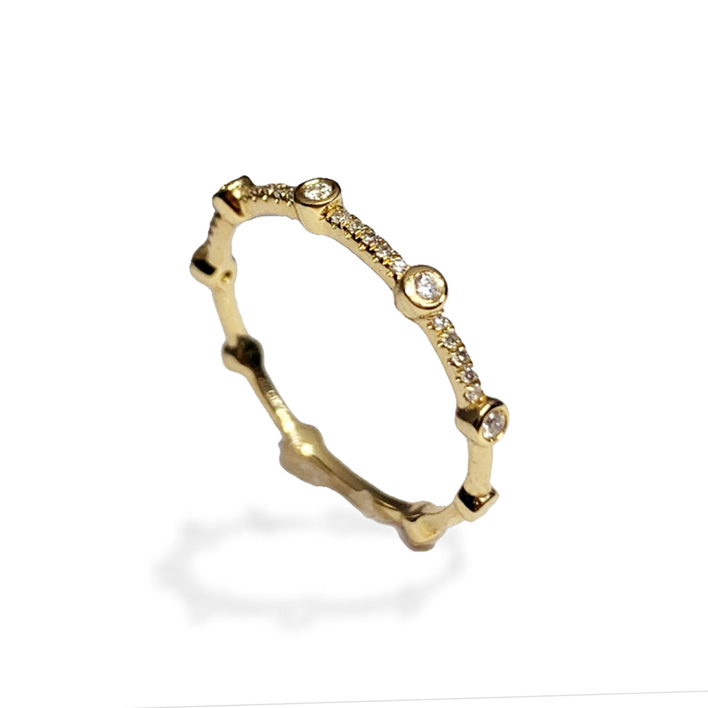 14k gold bezel diamond fashion stack ring SR43759