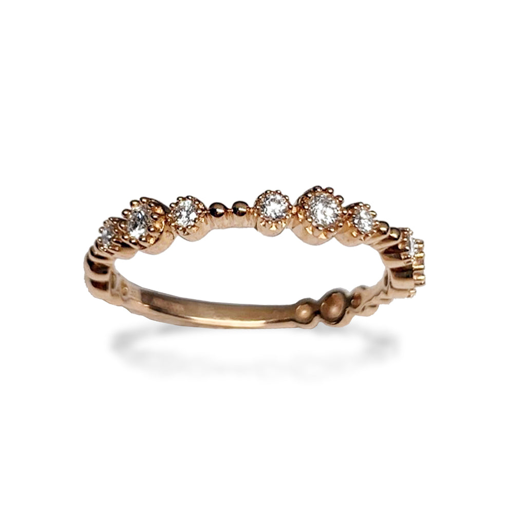 14k delicate beaded gold diamond fashion band Stack Ring SR45043