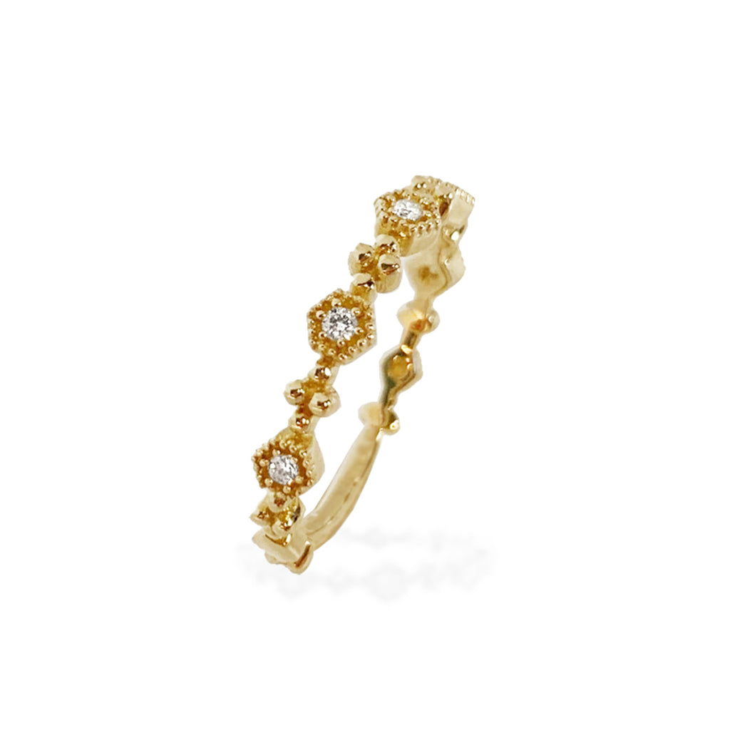 14K Gold Delicate Hexagon Diamond Band Stack Ring SR45054