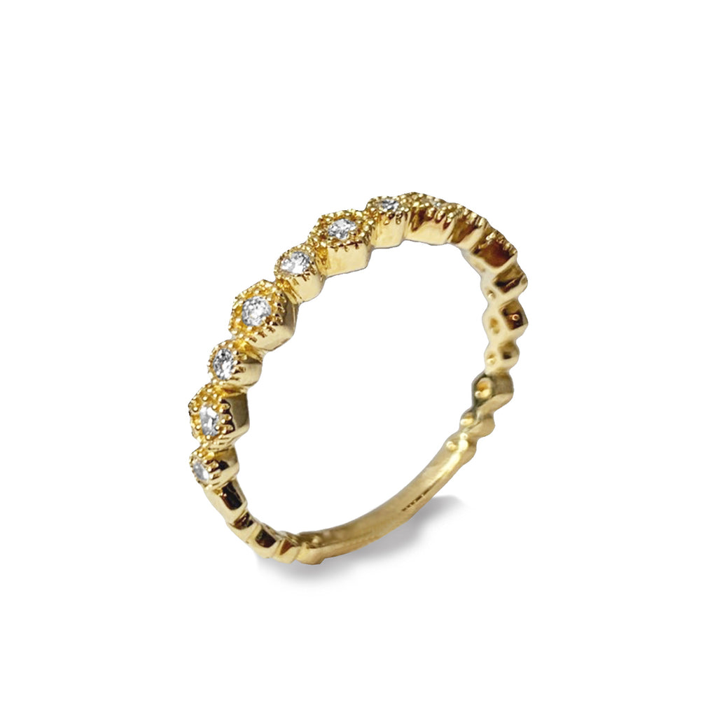 14K Hexagon & Circle Diamond Band Stack Ring SR45056