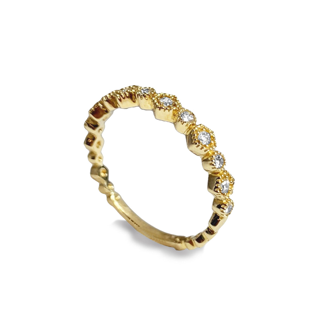 14K Hexagon & Circle Diamond Band Stack Ring SR45056