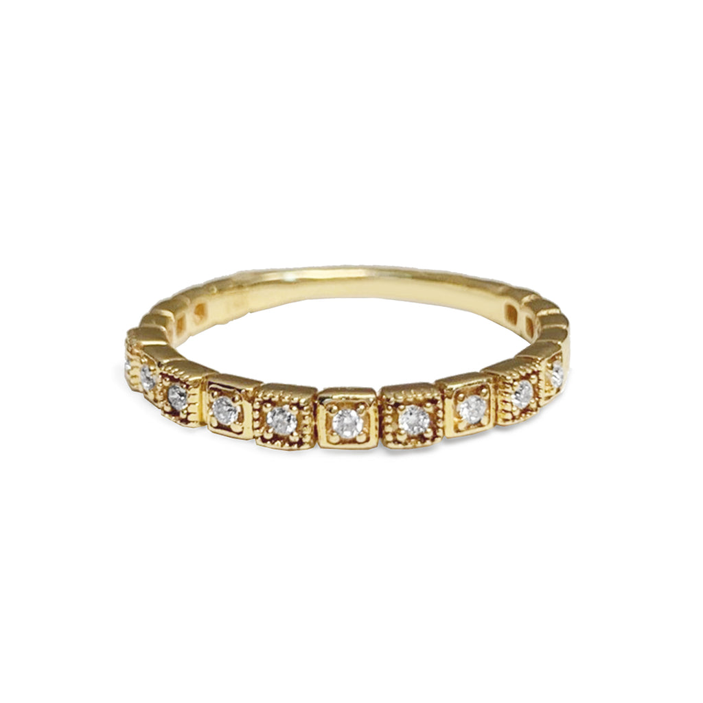 14K Square Motif Diamond Band Stack Ring SR45057