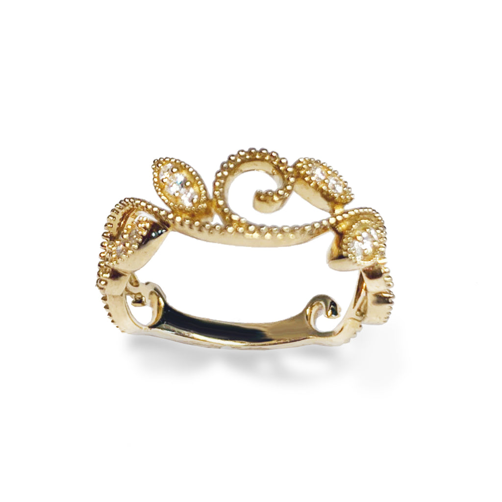 14k gold unique diamond milgrain fashion stack ring SR45061