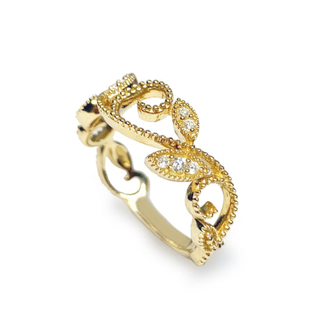14k gold bezel diamond fashion stack ring SR40781