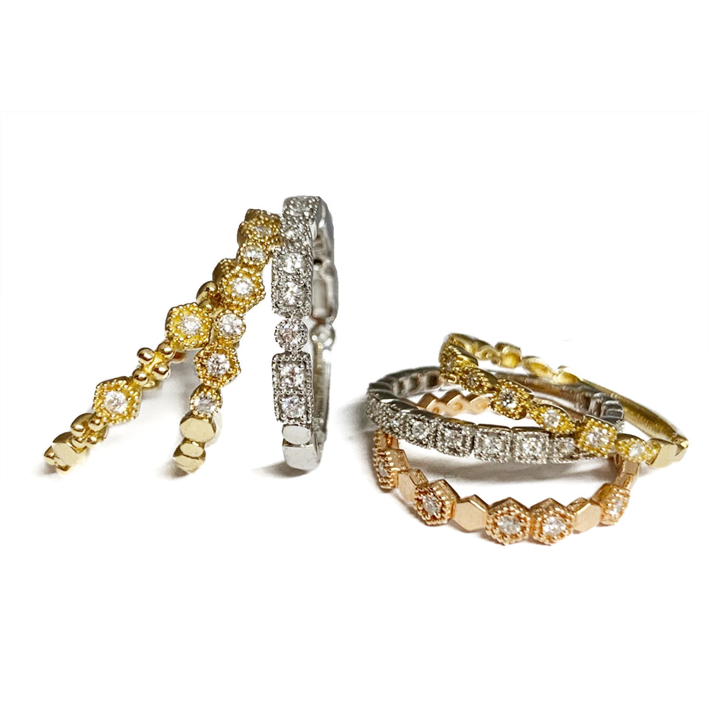 14k gold hexagon diamond fashion stack ring SR45055
