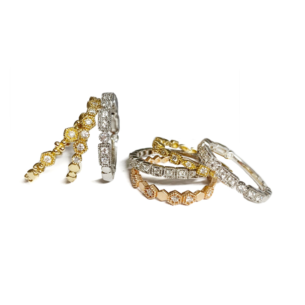 14K Square & Circle Diamond Band Stack Ring SR45058