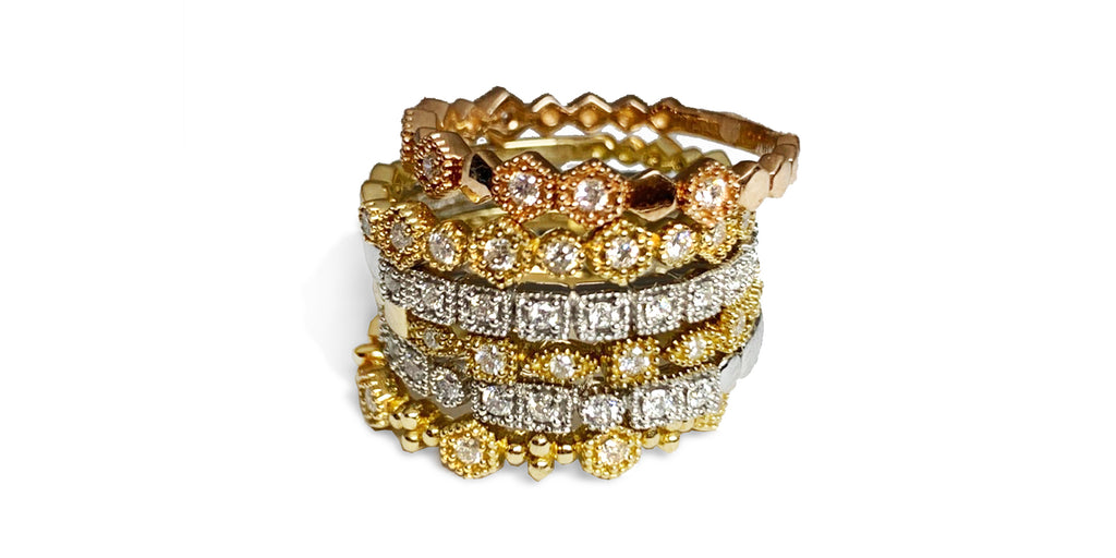 14K Hexagon Diamond Wedding Band Ring SR45053