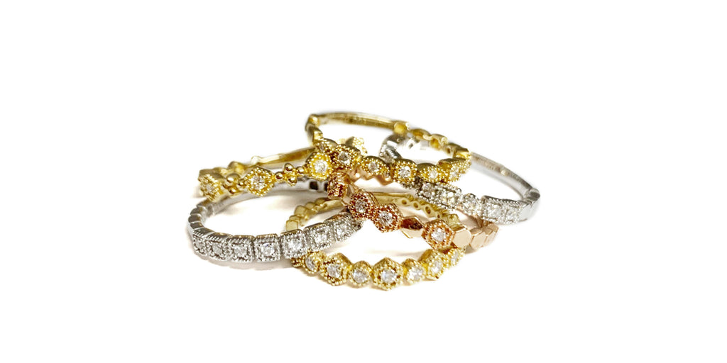 14K Square & Marquise Wedding Stack Ring SR45049