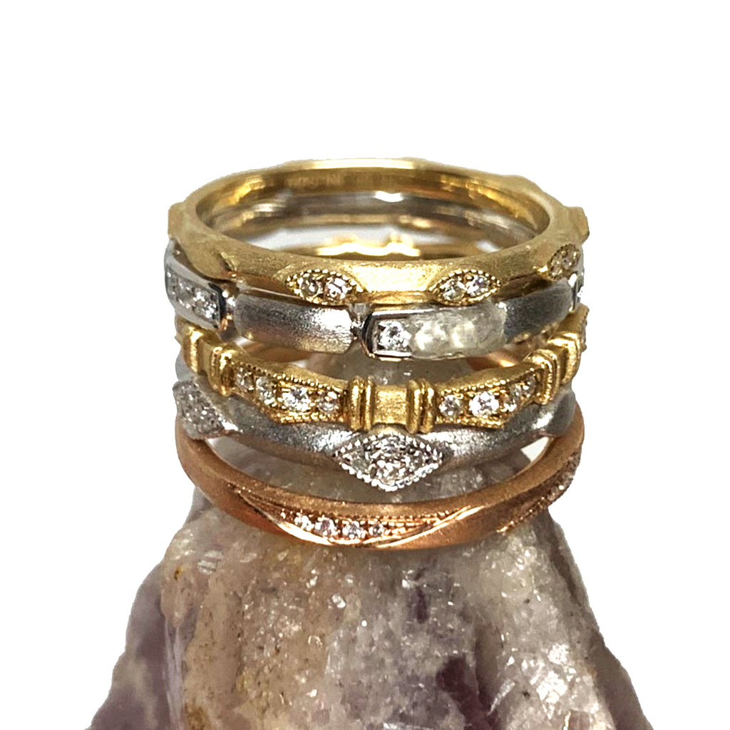 14K Brushed Gold Diamond Wedding Band Stack Ring SR45184