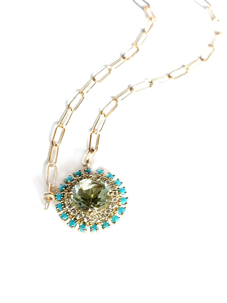 14k round turquoise, geen amethyst & diamond necklace MN0756YAMG