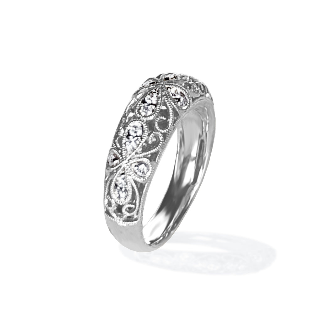 14k gold vintage milgrain diamond band WB469