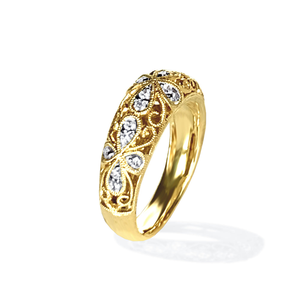 14k gold vintage milgrain diamond band WB469