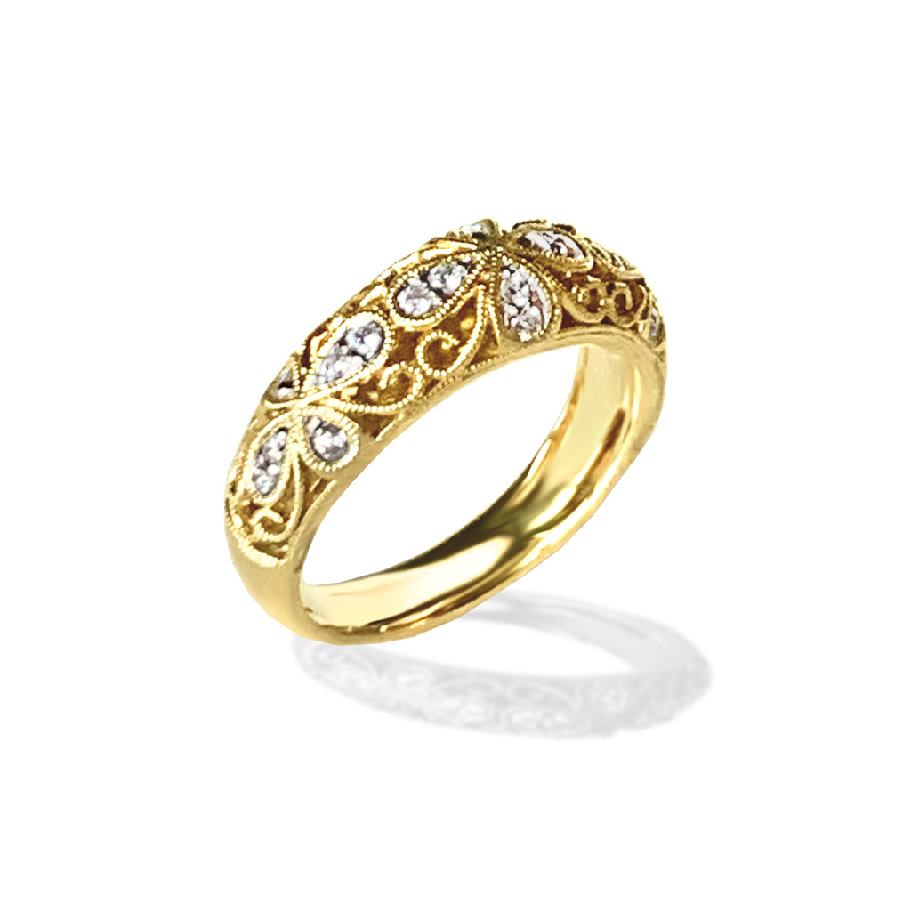 14k gold vintage milgrain diamond band WB469