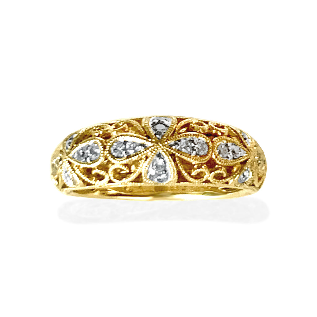 14k gold vintage milgrain diamond band WB469