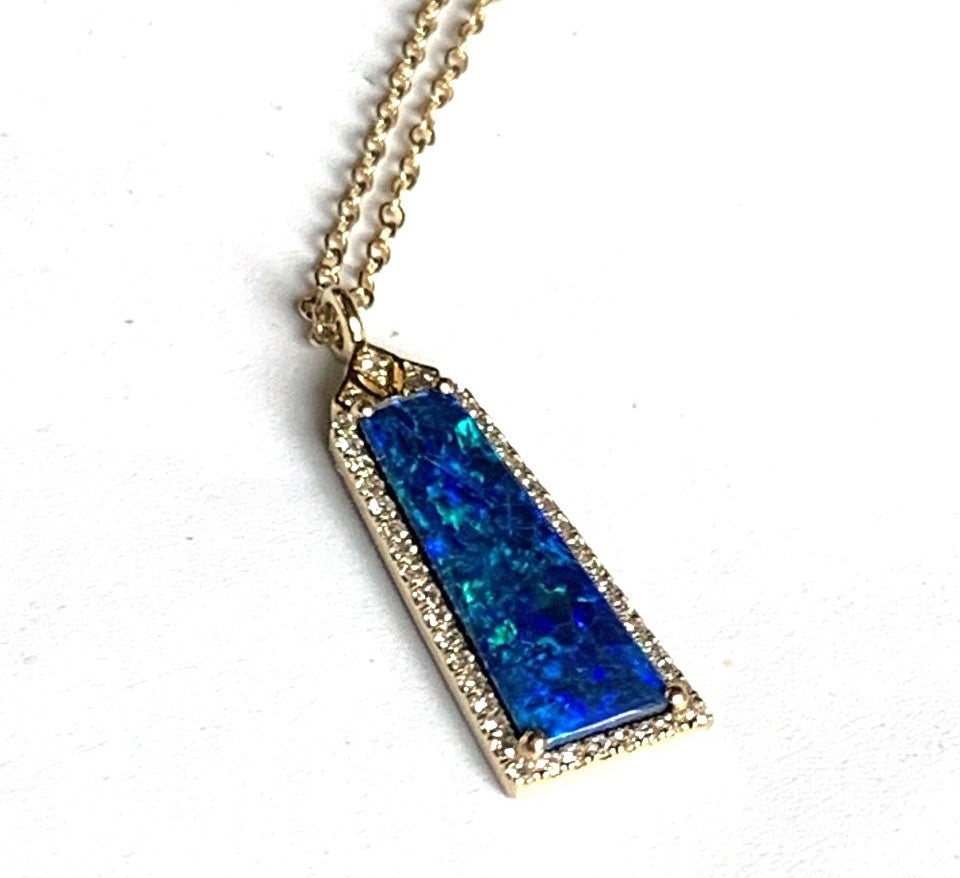 14k gold baguette shape opal and diamond necklace MN23751OP