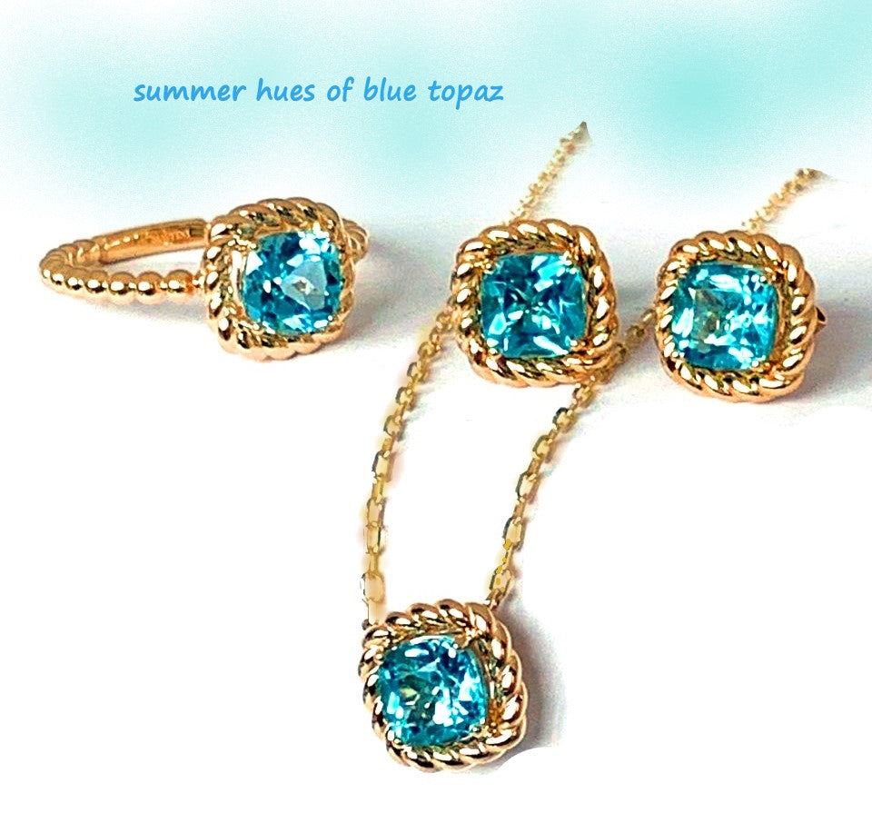 14K beaded frame blue topaz stud earrings ME2431BT