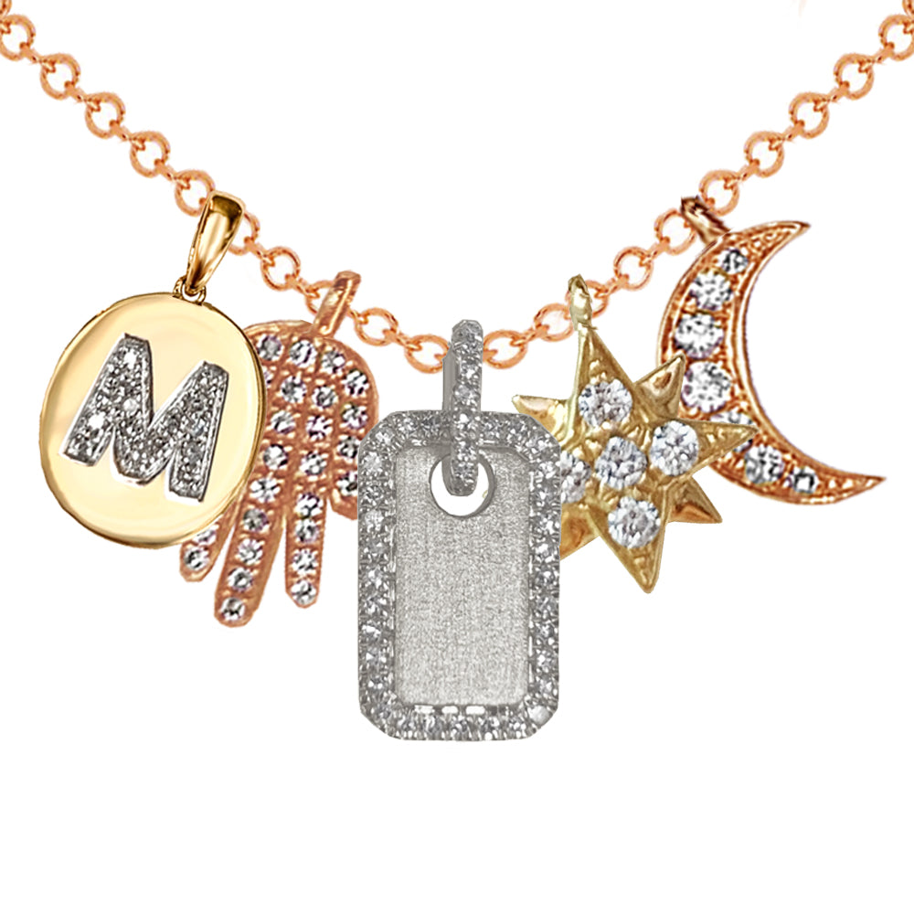 14K brushed matt gold diamond dog tag Necklace MP00120W