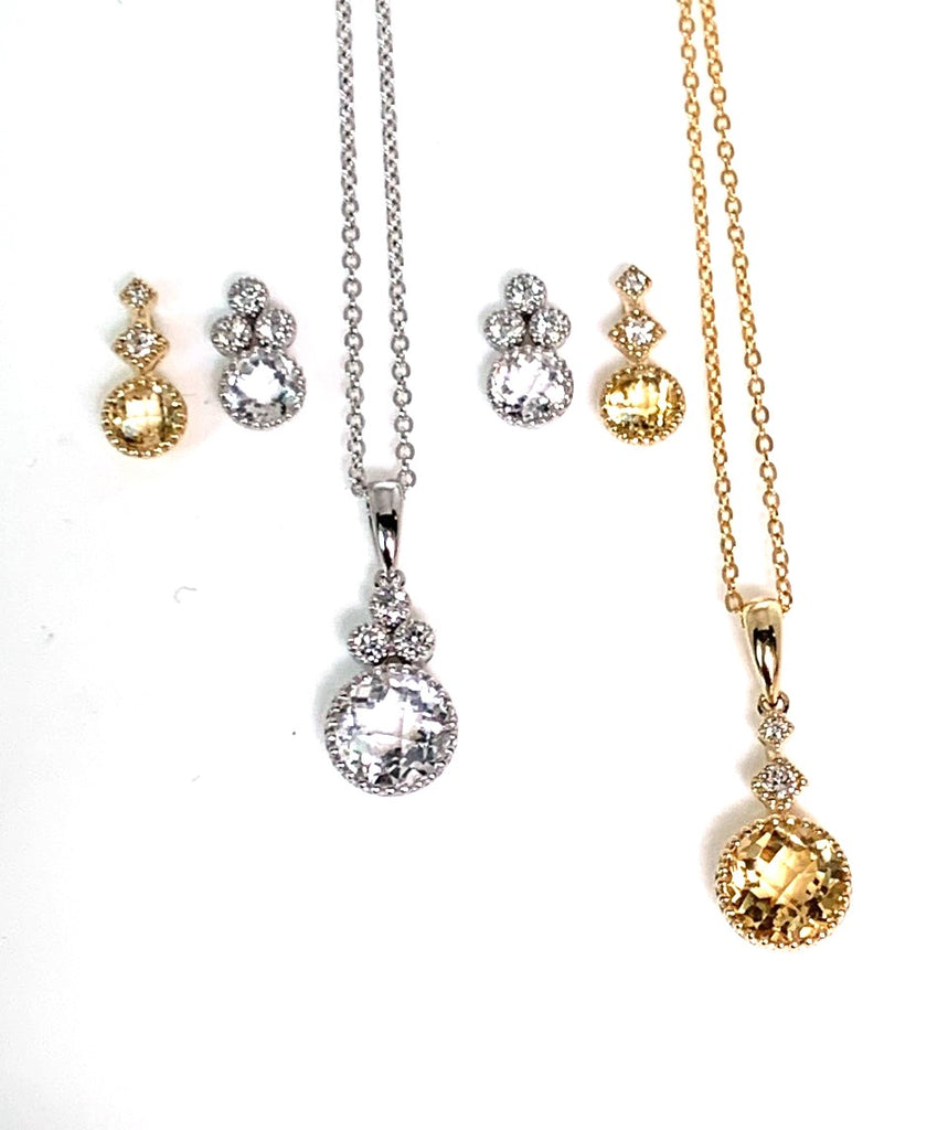 14k gold yellow citrine & diamond pendant MP45628CT