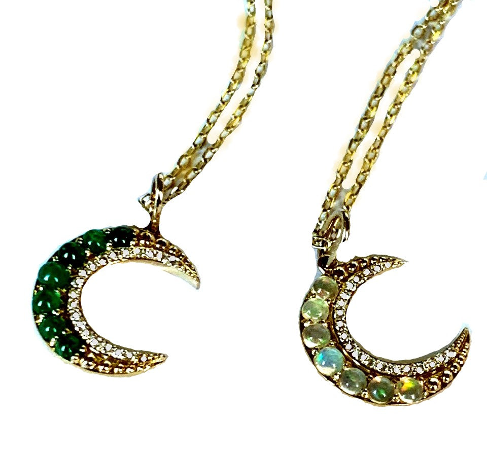 14K crescent moon opal & diamond charm pendant MP3235OP