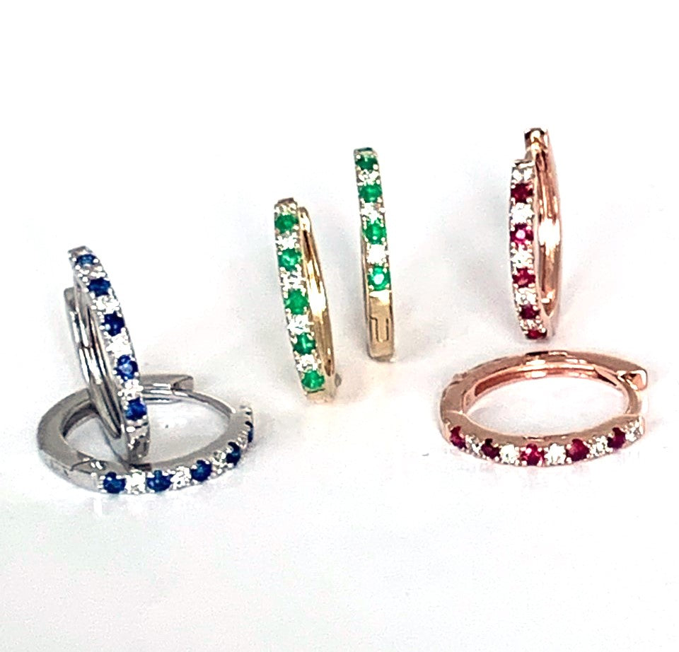 14K gold diamond & ruby mini hoop earrings ME2420DR