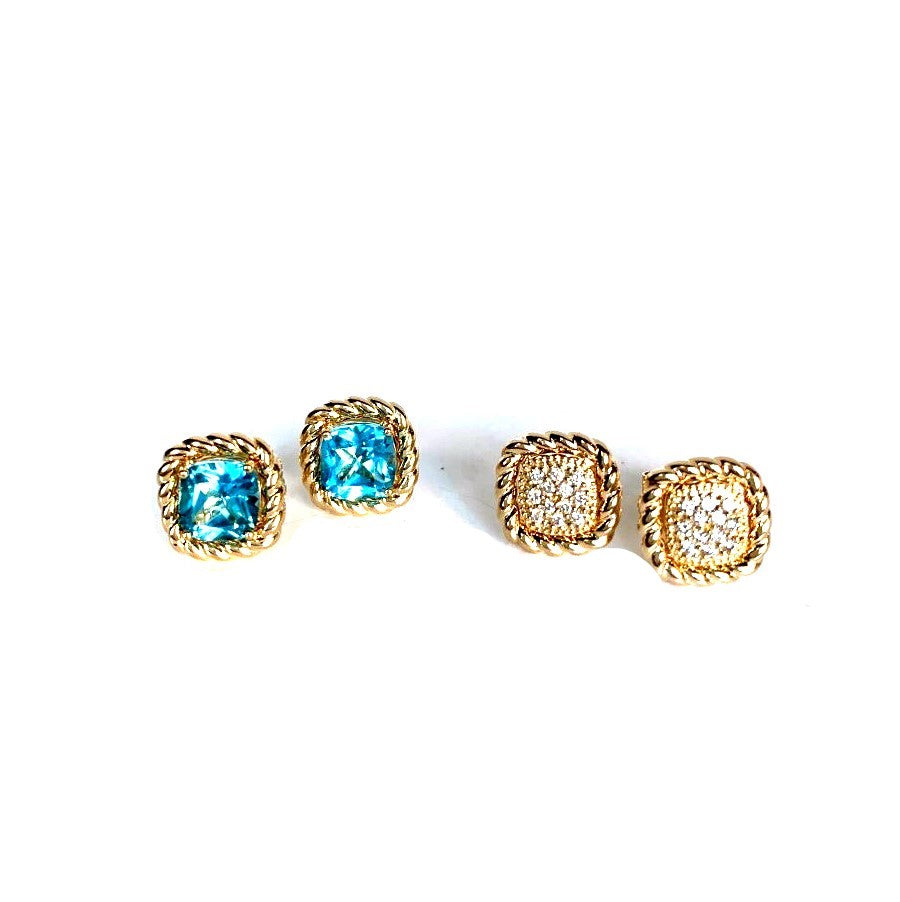 14K beaded frame blue topaz stud earrings ME2431BT