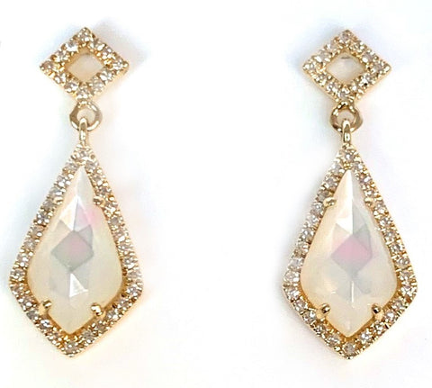 14k gold irregular oval shape stud opal and diamond earrings ME26914