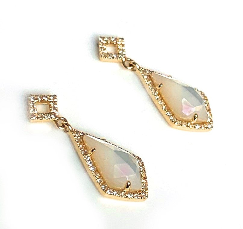 14k Gold Art Deco Kite Mother of Pearl Diamond Earrings ME27586MP