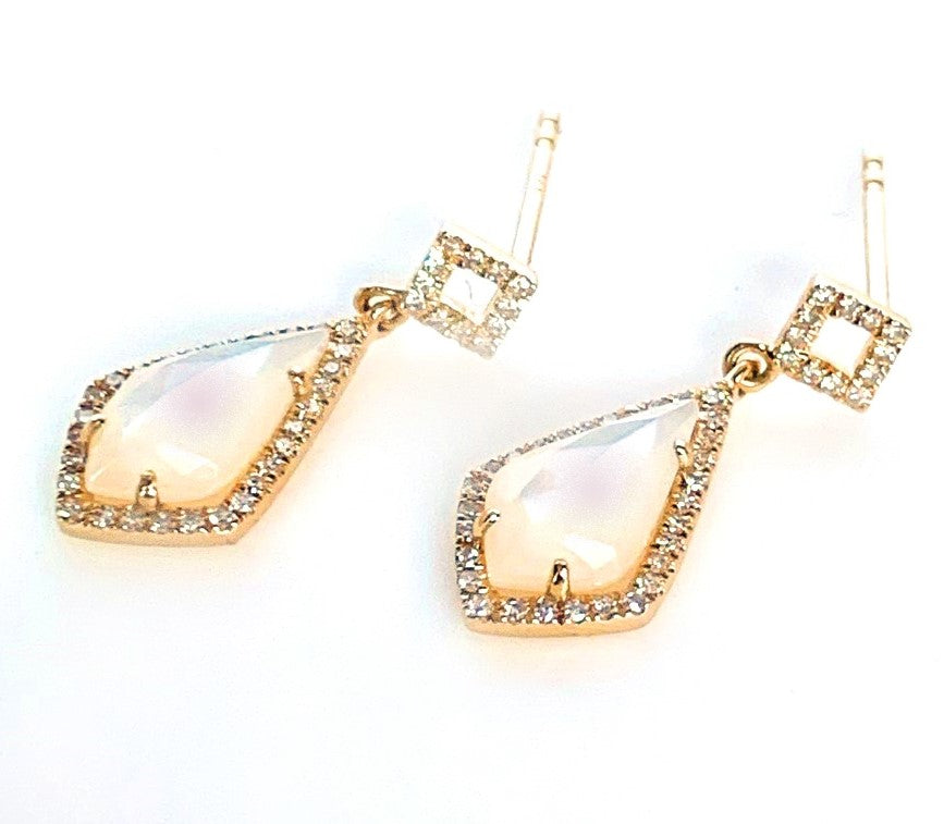14k Gold Art Deco Kite Mother of Pearl Diamond Earrings ME27586MP