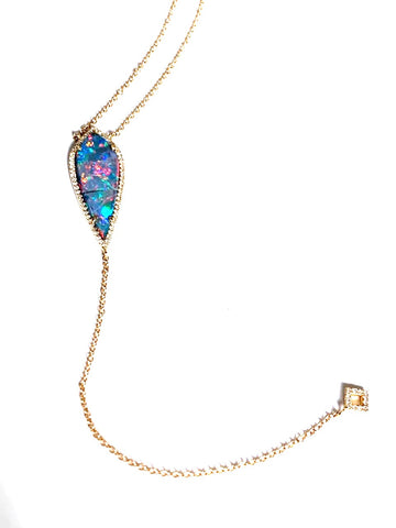 14k gold elongated oval shape opal and diamond necklace MN26193OP