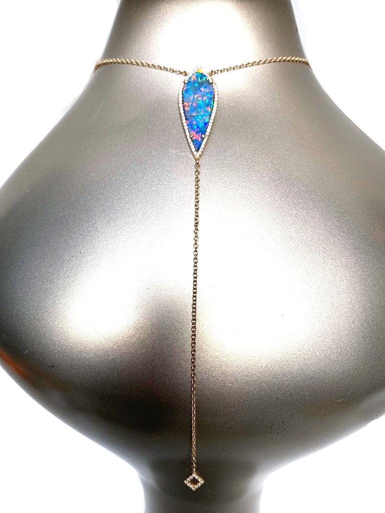 14K kite black opal & diamond lariat necklace MN71598