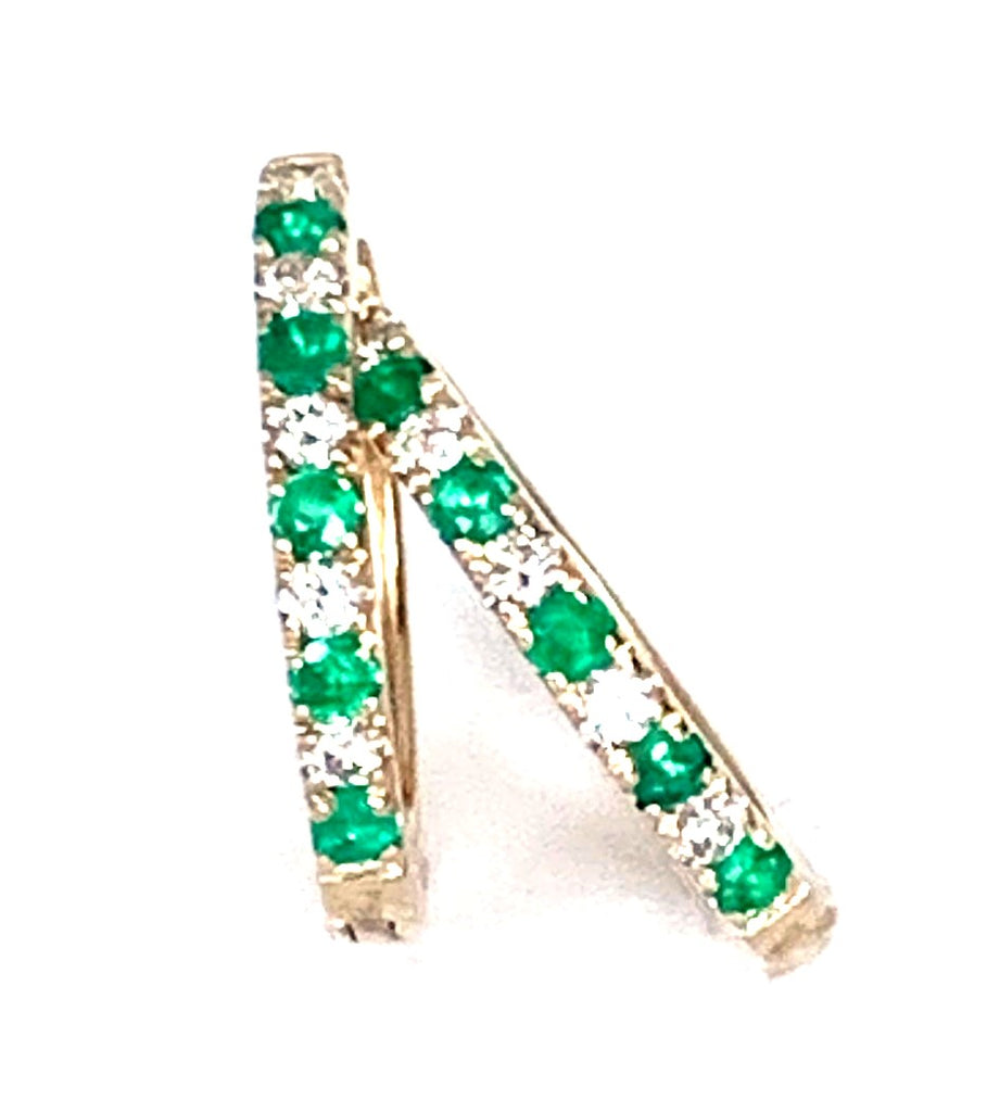 14K gold diamond & emerald mini hoop earrings ME2420DE